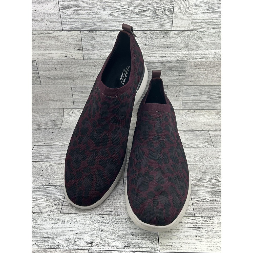 Rockport Total Motion Shoes Womens Size 11 Slip On Comfort Leopard‎ Burgundy